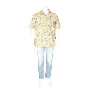 Cooke Street Floral Palm Trees Hula Girl Sailing Hawaiian Aloha Tribal Shirt L
